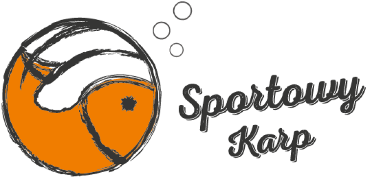 omarańczowy szkic karpia z napisem „Sportowy Karp” i bąbelkami.