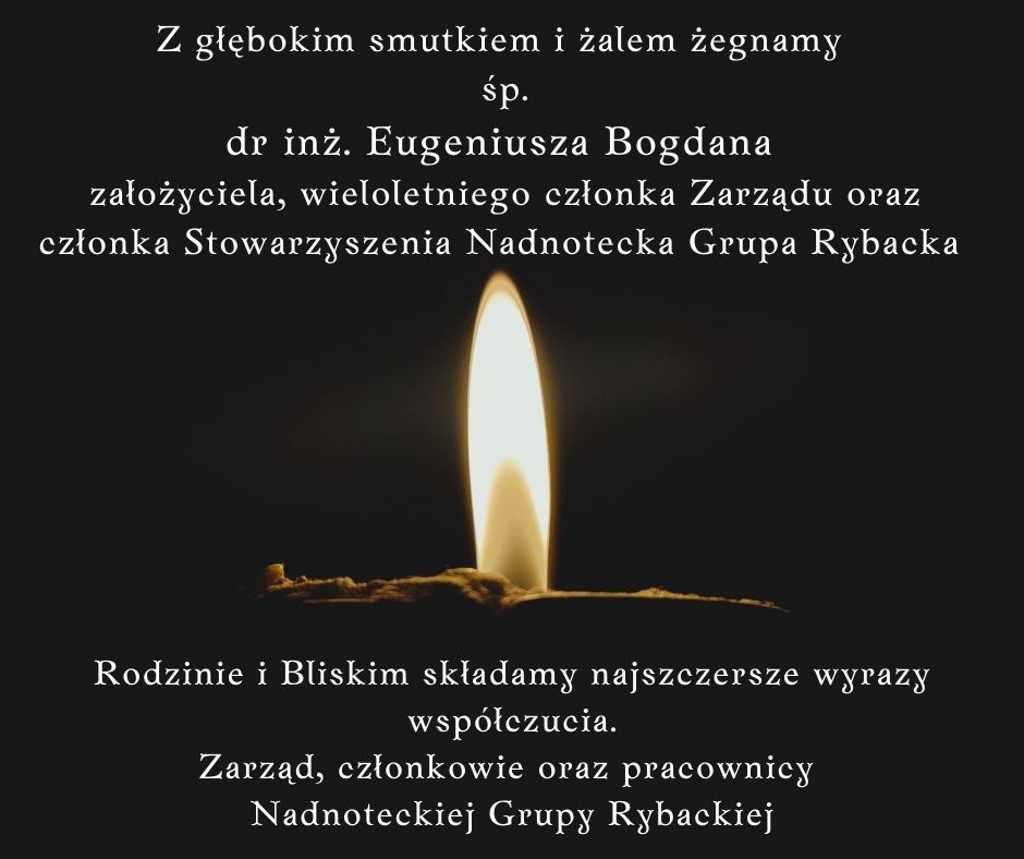 Grafika kondolencyjna z zapaloną świecą i tekstem pożegnalnym dla dr inż. Eugeniusza Bogdana.